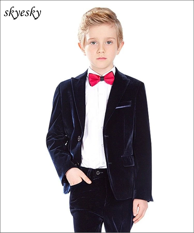 

Velvet 2 Piece Boy's Wedding Best Man Groomsman Flower Suit Formal Party Tuxedos 2019 coat/jacket+pants