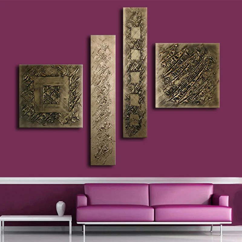 

Hand-painted Abstract Graffiti Oil Painting On Canvas 4 Panel Wall Art Pictures Home Decor Bronze Paintings Sets for Living Room