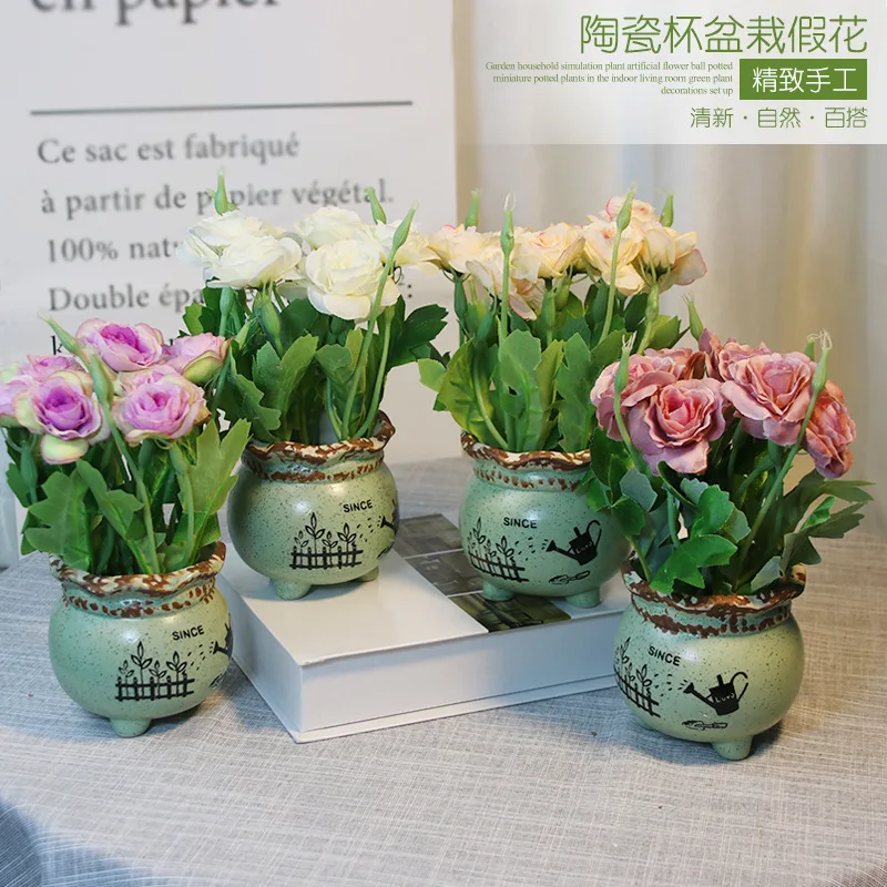 baratas Vasos de plantas artificiais, quarto, decoração de flores, flores de mesa interior enfeites de flores de plástico.