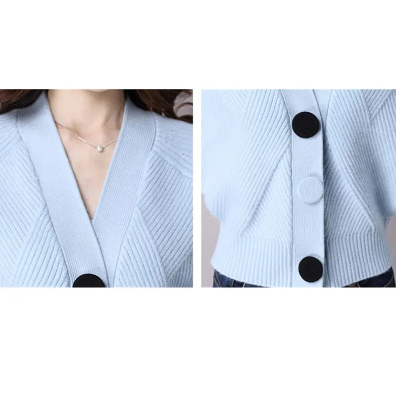 2018 Autumn Women Sweater Knitted Coat Pull High Elasticity Soft Cardigan Female Buttons Short Cloak Screw Thread Sweater S31