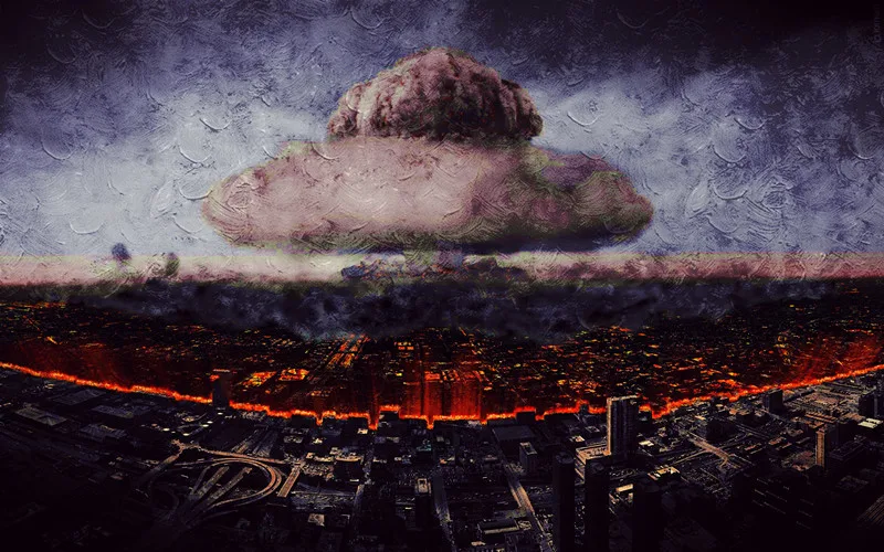 Nuclear Explosion atomic bomb city destruction Print On Canvas Art