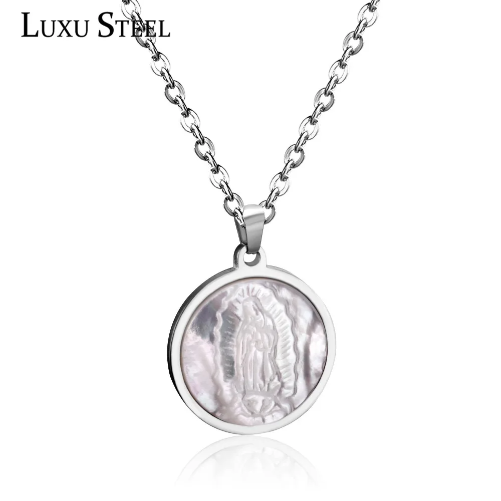 

LUXUSTEEL Clearance Silver Virgin Mary Shell Pendant Necklace For Women/Men Chain Necklace Valentine Gift Collars