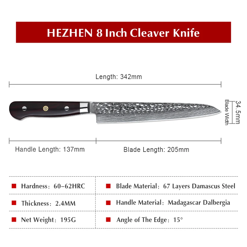 HEZHEN 8 ''нож для нарезки 62 Hrc VG10 Дамасская сталь японский стиль нож шеф-повара Хлеб Суши Нож Мясник кухонные ножи резак