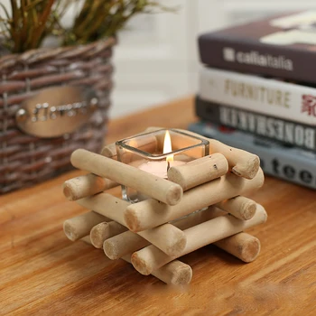 

Household Wood Candlesticks Retro Candle Holder for Wedding Decoration Party Candle Case Handmade Decor Ornaments