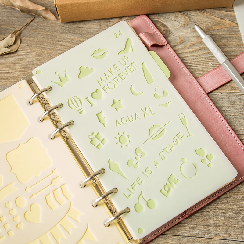 

2pcs DIY Craft Cutting Dies Bullet Journal Stencil Dairy Cute Korea Plastic A6 Planner Draw Hallow Template Notebook Accessories