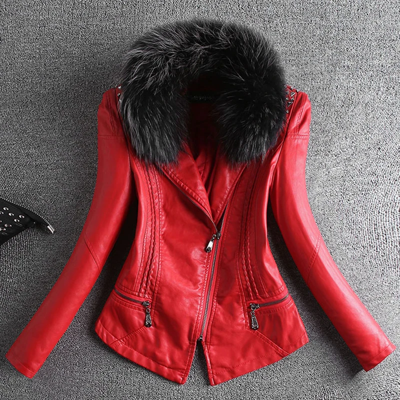 

Leather clothing 2019 new autumn and winter fur collar leather jacket short paragraph Slim pu small jacket women leather coat