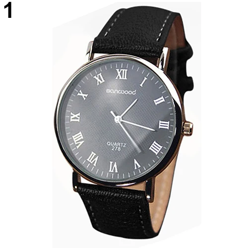 

Gorgeous!!! 2017 hot Men's Roman Numerals Faux Leather Band Quartz Analog Business Wrist Watch 4DAU 6T5M