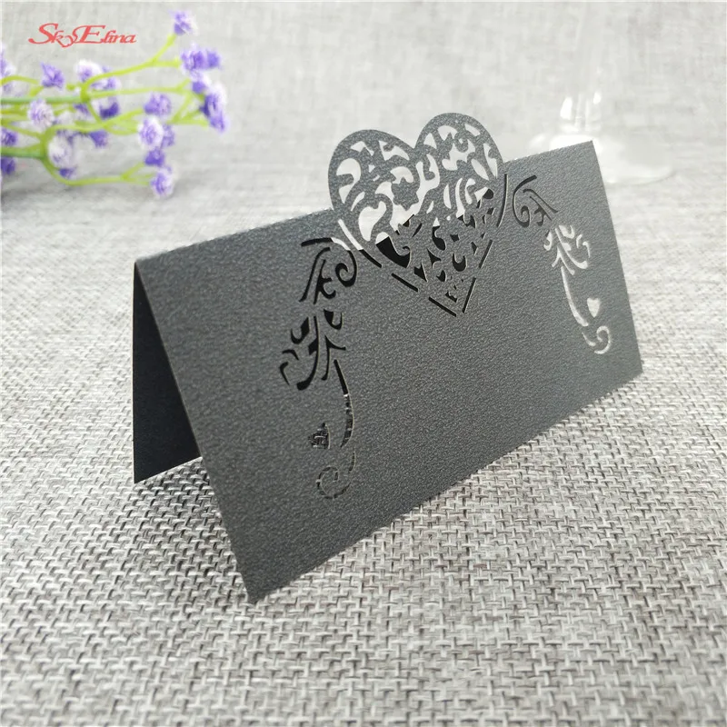 50 White Silver Heart Table Setting Place Name Card Wedding Christmas Party 