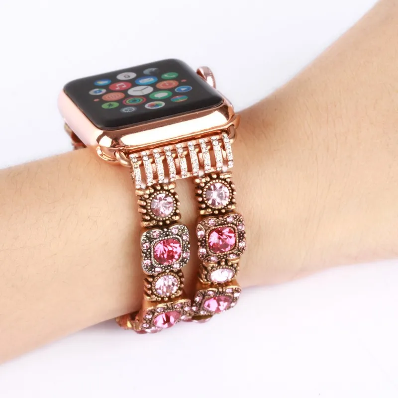 

Handmade Crystal Stones Elastic Band Watch Strap for apple watch series 5 4 3 2 38mm 42mm 40mm 44mm Bracelet Watchband