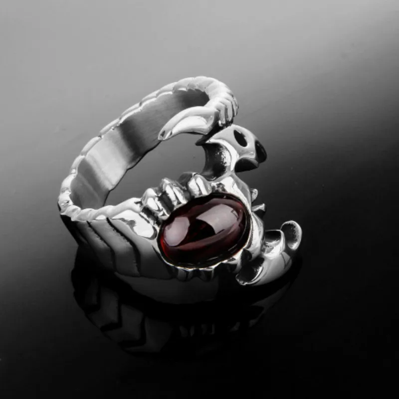 

2017 Fashion Rings for Women Male Ring Men Popular Punk Stainless Steel Rings Red Stone Jewelry Scorpion Ring