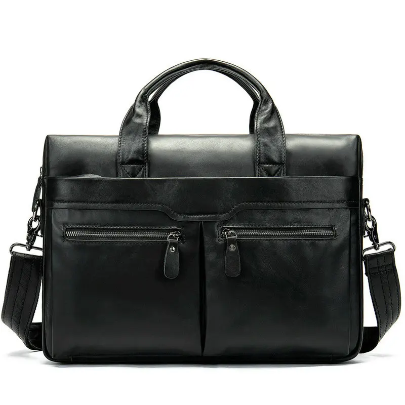 Мужская сумка-тоут, мужская сумка-мессенджер, дорожная сумка для ноутбука, мужская сумка, кожаный деловой портфель для мужчин из натуральной кожи - Цвет: Черный