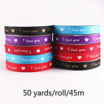 

50 Yards/lot 'Love You' 2CM Thread Ribbon for Christmas Gift Packaging Decorations Wedding DIY Sewing Fabric Jewelry Packaging