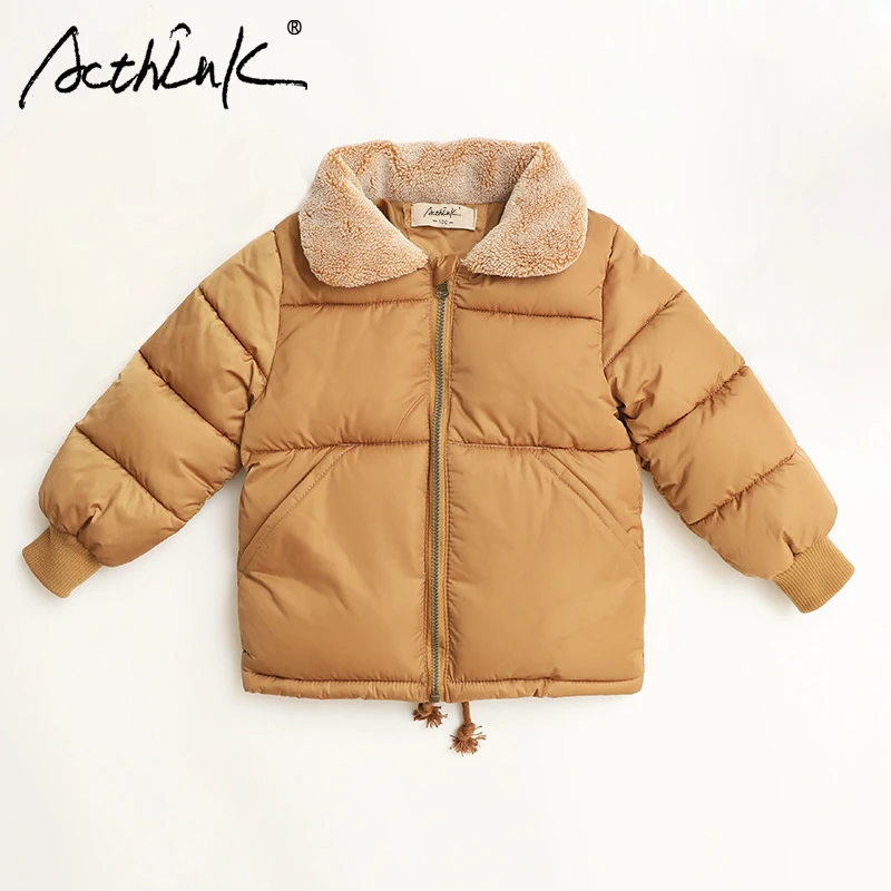 ActhInK جديد الفتيان القطن مبطن سستة معطف العلامة التجارية الفتيات الشتاء الصوف معطف الأطفال الشتاء الحرارية ستر الفتيان الثلوج التزلج معطف