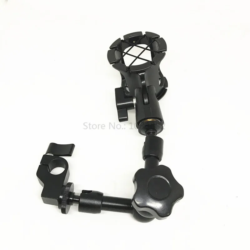 3in1 Kit Anti-Shock Microphone Suspension Shock Mount Holder Clip +Adjustable Friction Articulating Magic Arm+15mm Rod DSLR Rig (3)