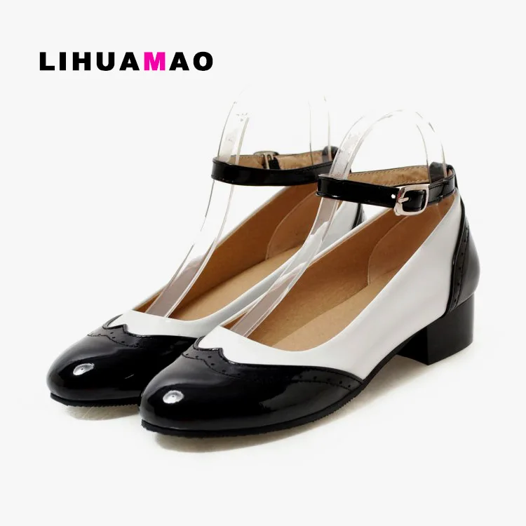 

LIHUAMAO Classic women Mary Jane shoes block heels 4cm height ladies dress shoes office career party work dancing black white