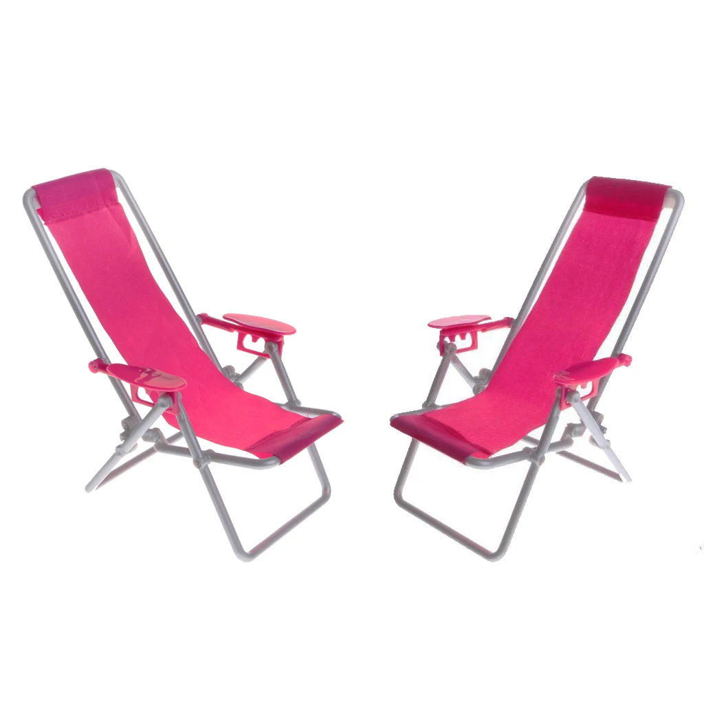 2 Pieces 1/6 Dolls House Miniature Beach Deck Chair for   Blythe Hot Toys Accessory