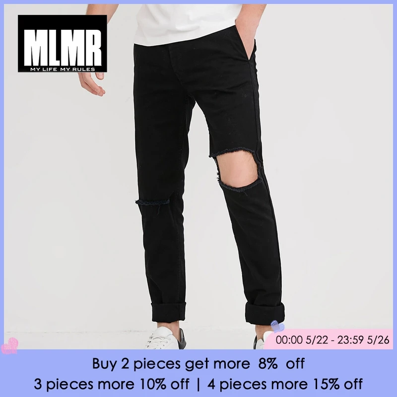 

MLMR Men's Spring & Summer Stretch Black Ripped Pants M|218114564