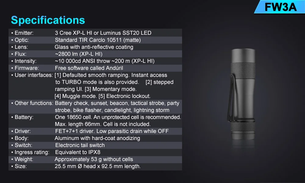Светодиодный фонарик LUMINTOP FW3A EDC 3 светодиода Cree XP-L Hi/SST20, максимальная дальность луча 2800 люмен, 280 м, фонарь с аккумулятором 18650 3500 мАч, 35E