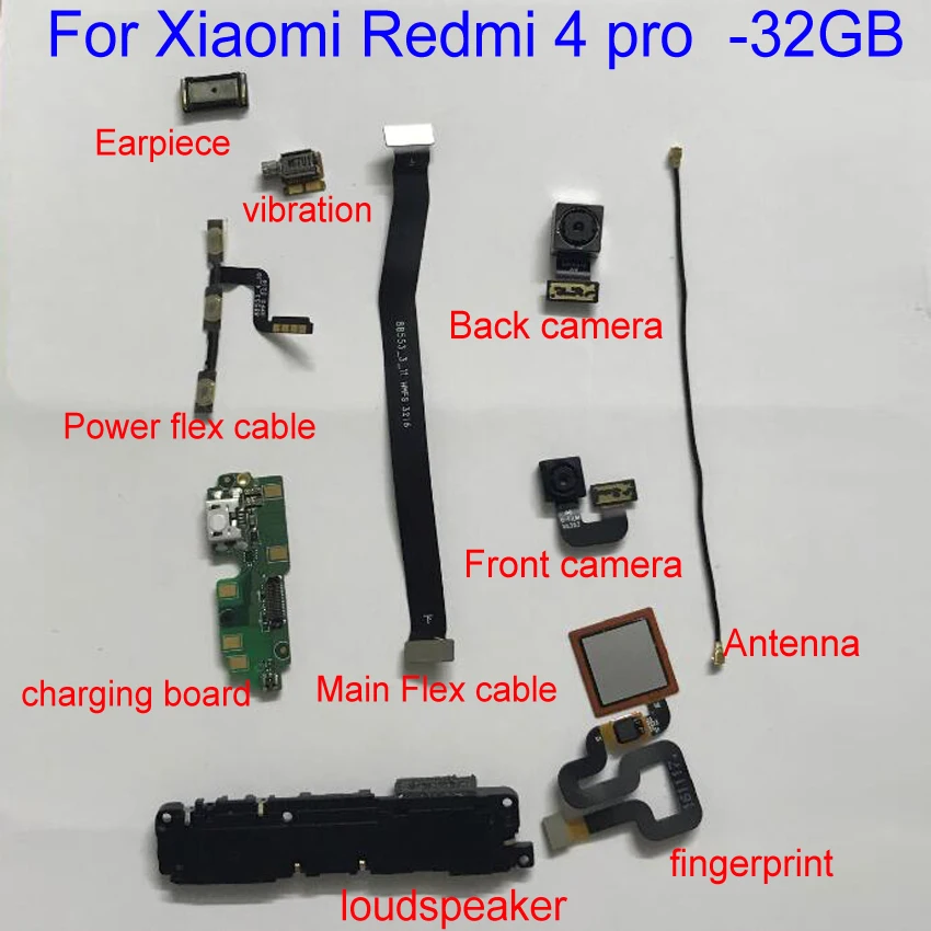 

LTPro Original Back Rear Camera For Xiaomi Redmi 4 Pro 32GB USB charging board/Front camera/ fingerprint/loudspeaker Flex cable
