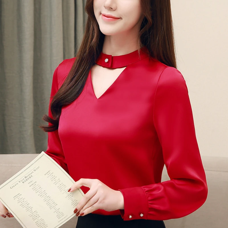 

Fashion women blouses 2019 chiffon blouse shirt v collar office blouse womens tops and blouses long sleeve women shirts A983
