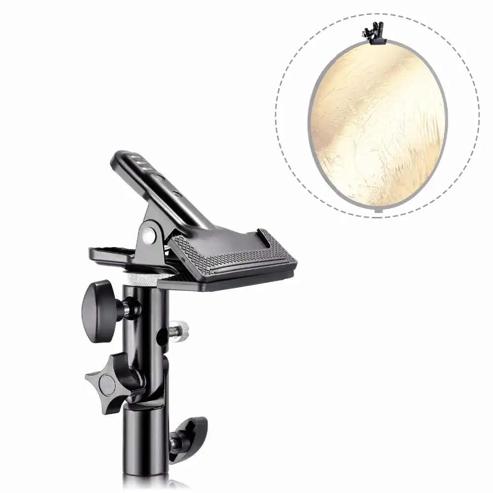 Morsetto Per Riflettore Studio Fotografico - Regolabile 360° Con Viti 1/4 E 3/8 - Foto 2