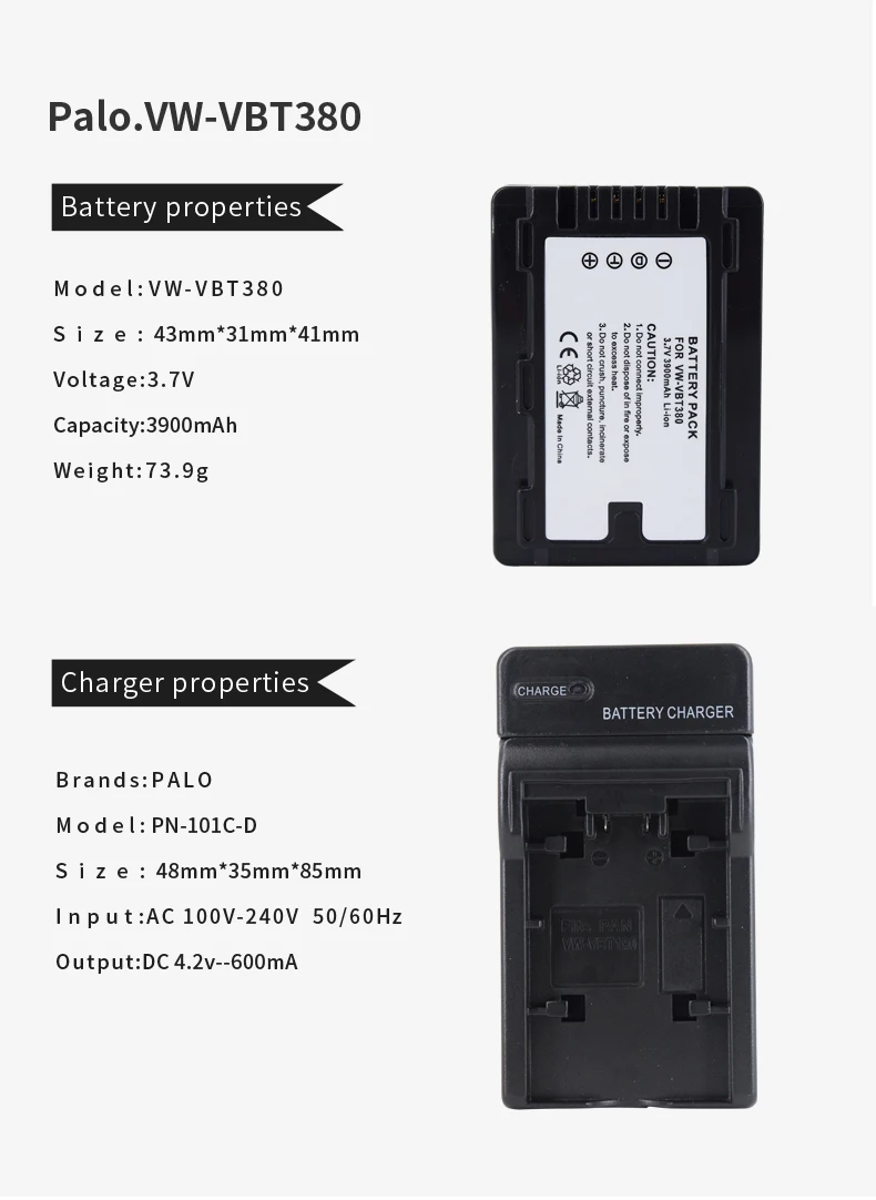 PALO 3900mAh VW-VBT380 VBT380 VW-VBT190 батарея+ USB двойное зарядное устройство для Panasonic HC-V720, HC-V727, HC-V730, HC-V750, HC-V760, HC-V770