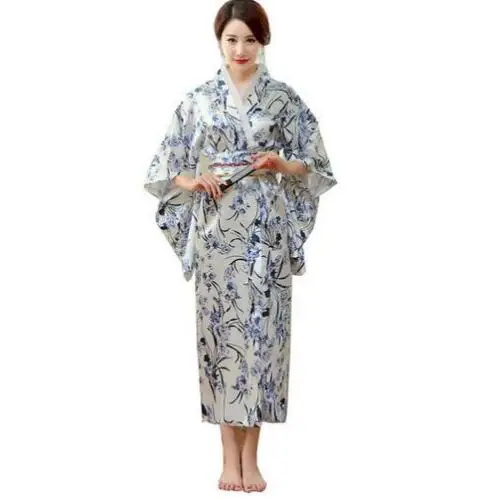 Многоцветное японское женское шелковое атласное кимоно юката с Obi винтажное вечернее платье для выступлений платье для танцев цветочное один размер B-035 - Цвет: Style O