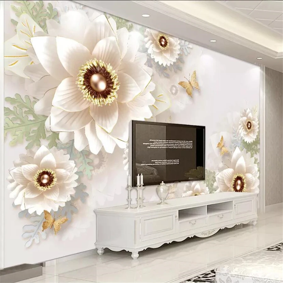 

beibehang Custom wallpaper 3d photo mural stereo embossed jewelry flowers European sofa background wall painting 3d wallpaper