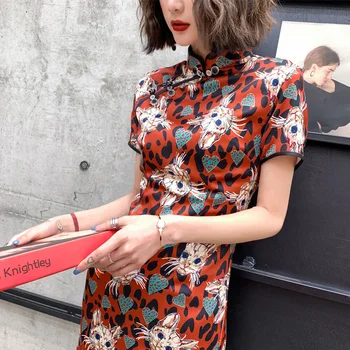 

2020 traditional chinese women cheongsam dress short sleeve print elegant oriental long qipao dresses chinese dress qipao