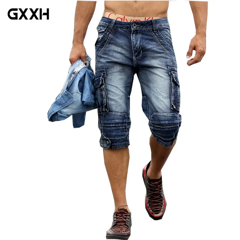 2018 New Fashion Retro Men's jeans Long section Cowhide pants Karge Pocket Casual jeans Men's Koose Sweatpants Size 29-38 40