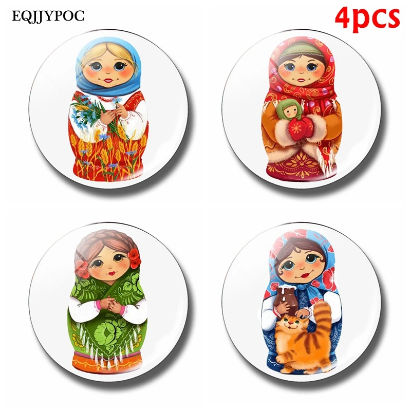 

Russian Doll Magnet Fridge 4pcs/set 30MM Glass Dome Cute Cartoon Doll Magnetic Refrigerator Decorative Sticker Home Decor