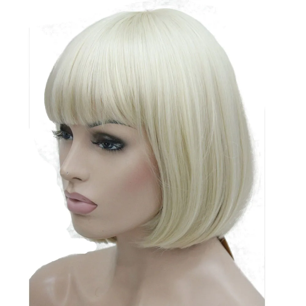 TR-5339 #614 hivision heat resistant cute pale blonde central dot skin top synthetic bob wig (3)