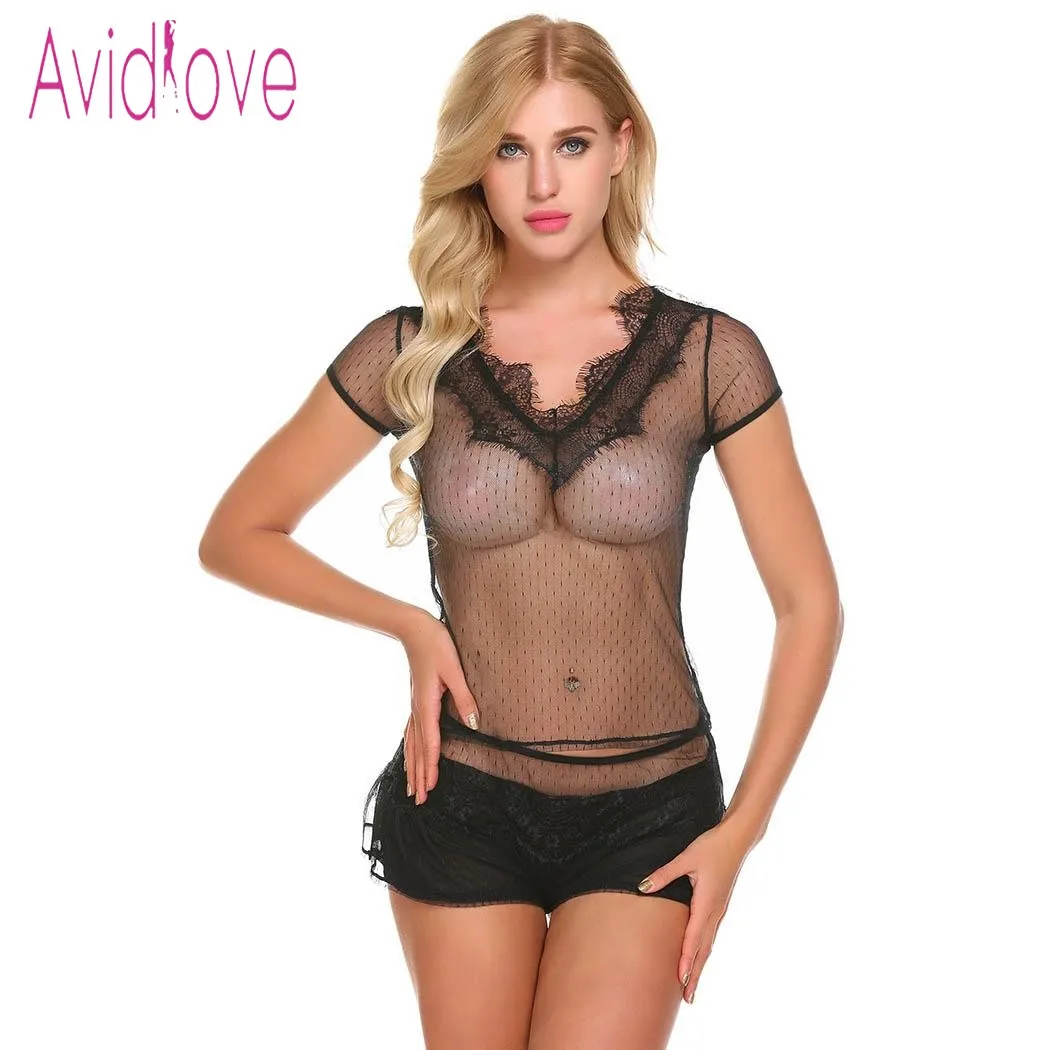 Женское кружевное белье Avidlove сексуальное эротическое нижнее с круглым вырезом и