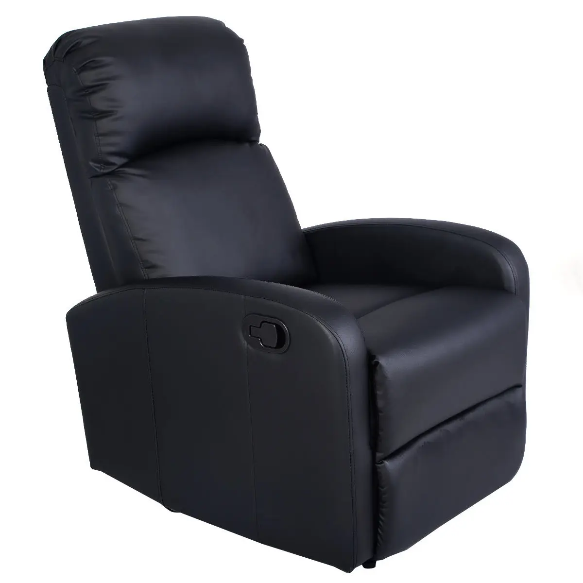Giantex Manual Recliner Sofa Chair Black Home Living Room Lounger Leather Sofa Seat Theater Leisure Recliner Single Sofa HW51431
