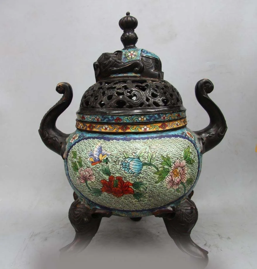 

20" Marked China Cloisonne Enamel Bronze Elephant Incense Burners Censer Statue