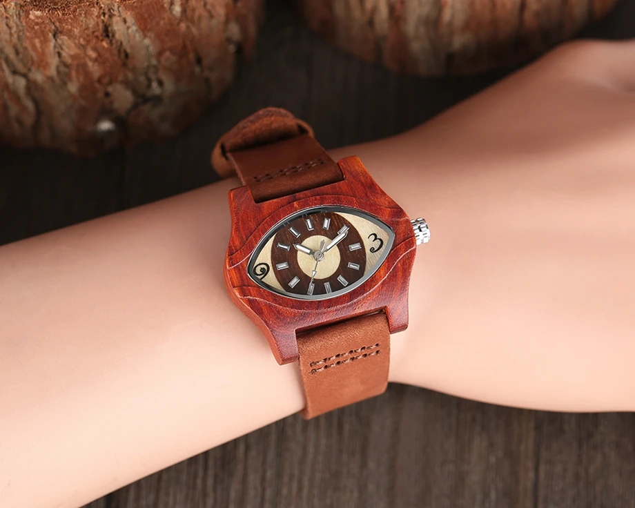 YISUYA Trendy Bamboo Wood Ladies Wrist Watch Like Eye Red Wooden Quartz Watch Nature Timber Creative Watches Women Bangle Clock (6)