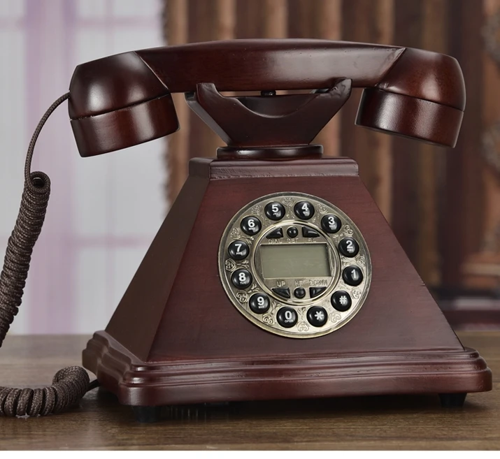 Модный старинный телефон из цельного дерева, античный домашний телефон/Определитель номера, Hands-free/синяя подсветка