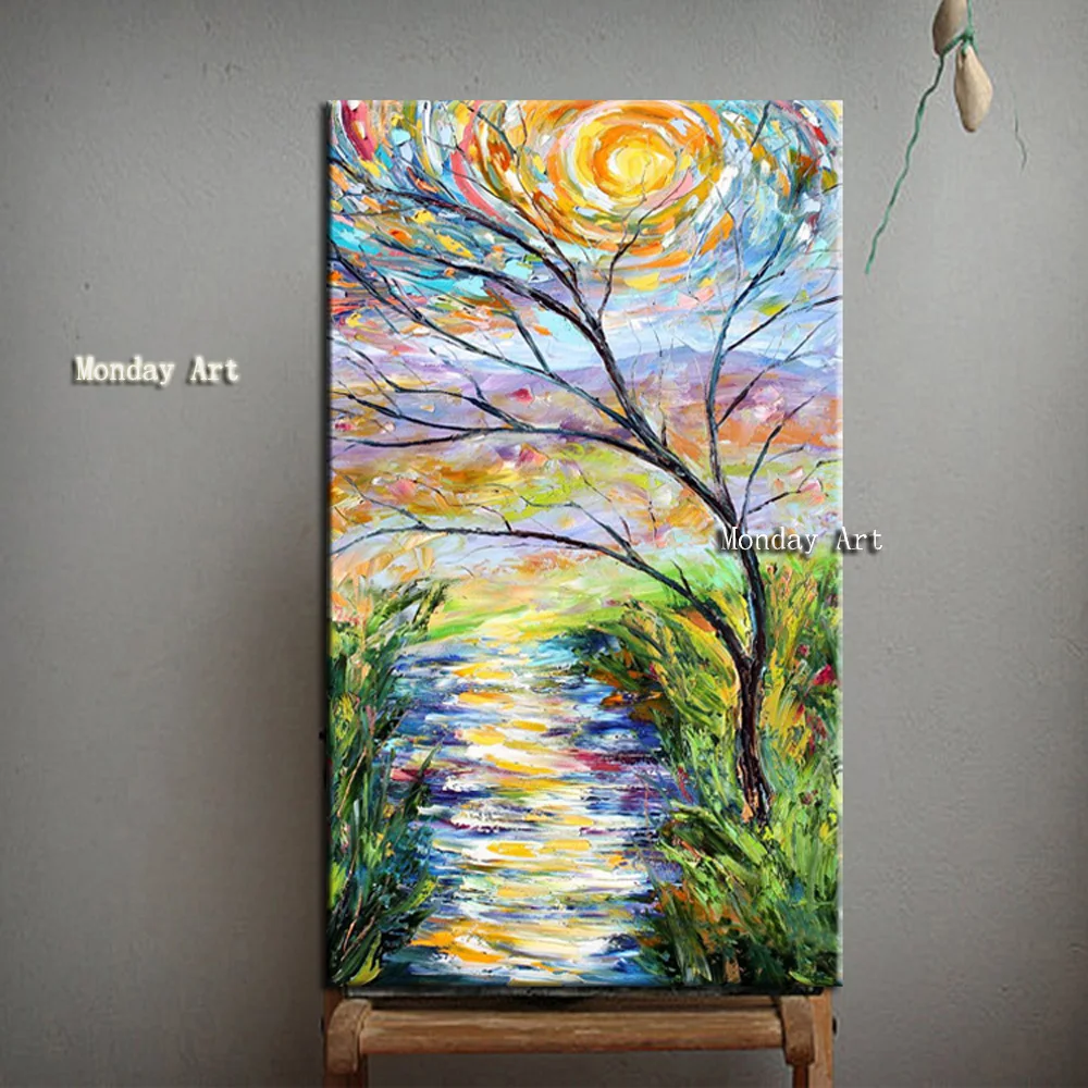 

Large Handpainted Lover Street Tree Landscape Oil Painting On Canvas Wall Art Wall artwork Pictures For Living Room Home Decor