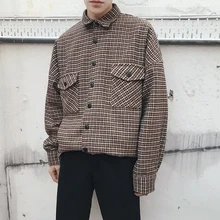 Весенняя плотная одежда пальто в классическом стиле рубашка в клетку с длинными рукавами свободные брендовые модные трендовые рубашки с французскими манжетами Размер M-XL