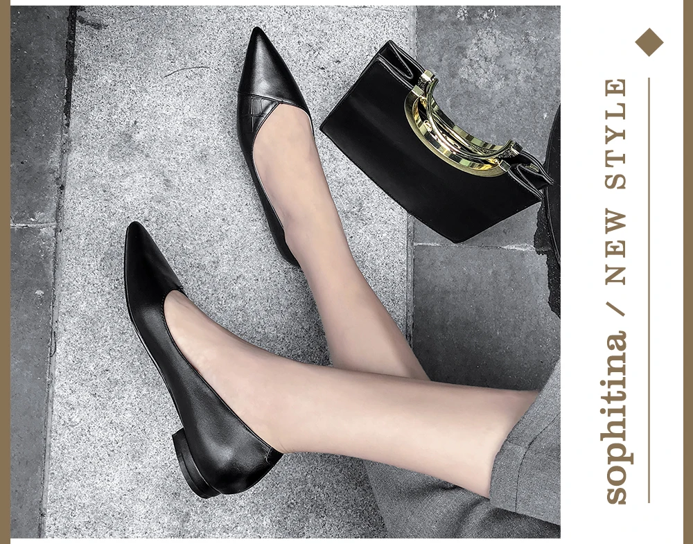 SOPHITINA/стильные женские туфли из натуральной кожи на плоской подошве; особая Осенняя обувь с острым носком на квадратном каблуке; Повседневные слипоны на низком каблуке; MO220