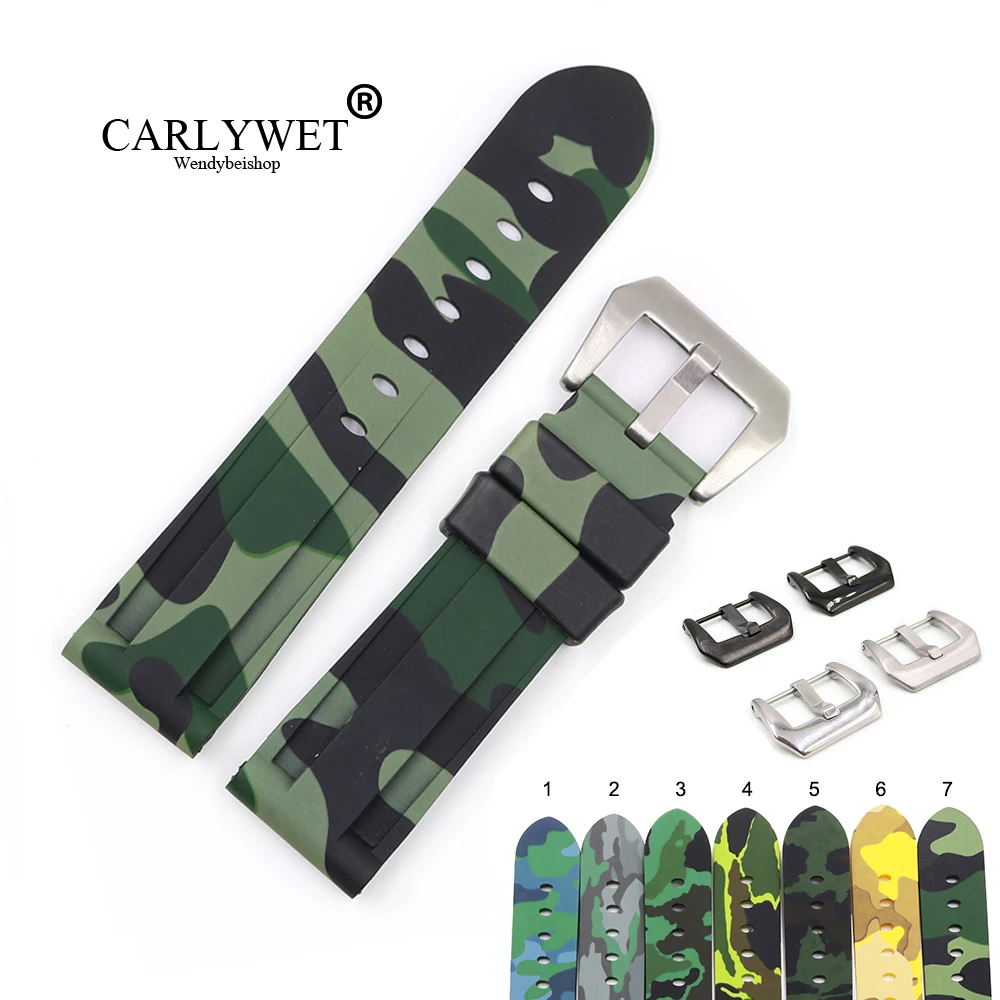

CARLYWET 22 24mm Camo Light Blue Black Waterproof Silicone Rubber Replacement Wrist WatchBand Strap Loop For Panerai Luminor