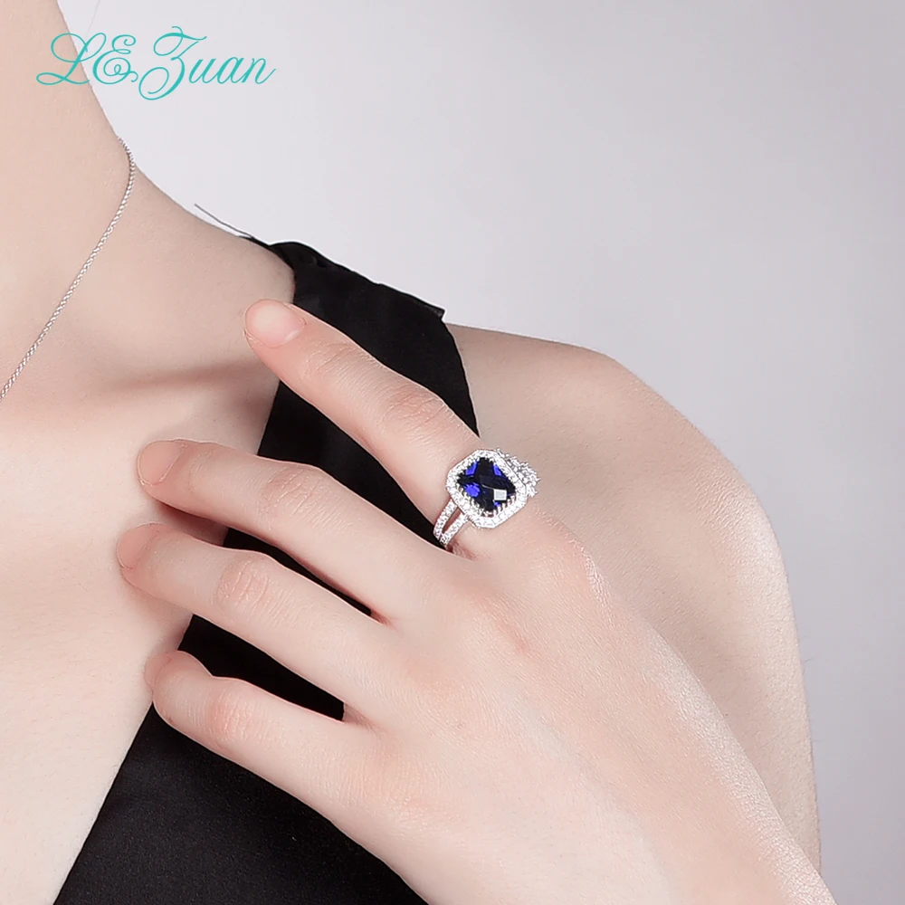 I&zuan 100% 925 Sterling Silver Jewelry Ring 3.71ct Sapphire Luxury Rings For Women Trendiest Square Gemstone Jewelry R0065-W02