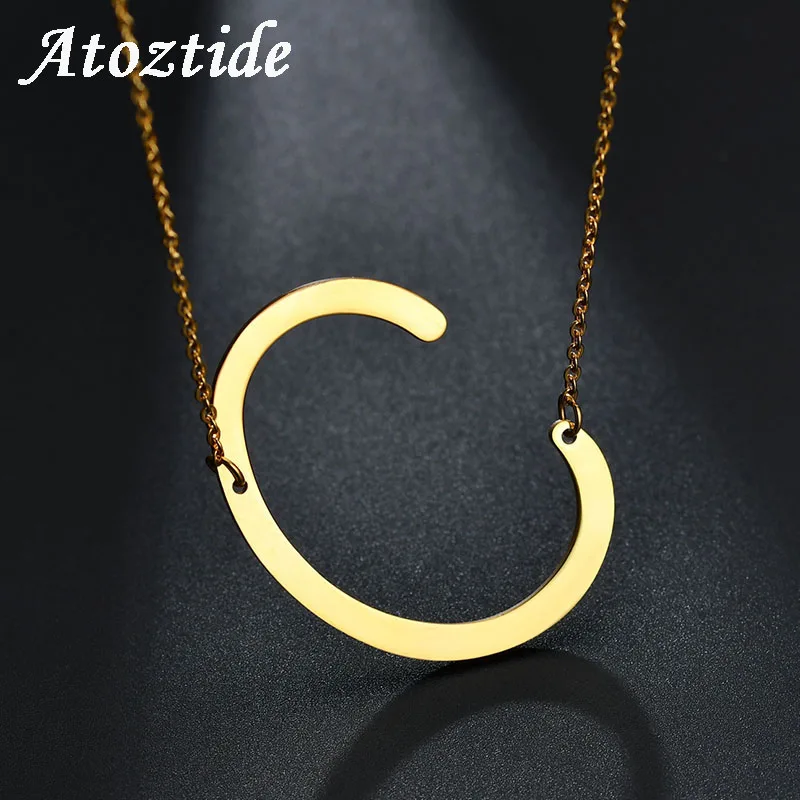 Big Initial Necklace Gold Chain 