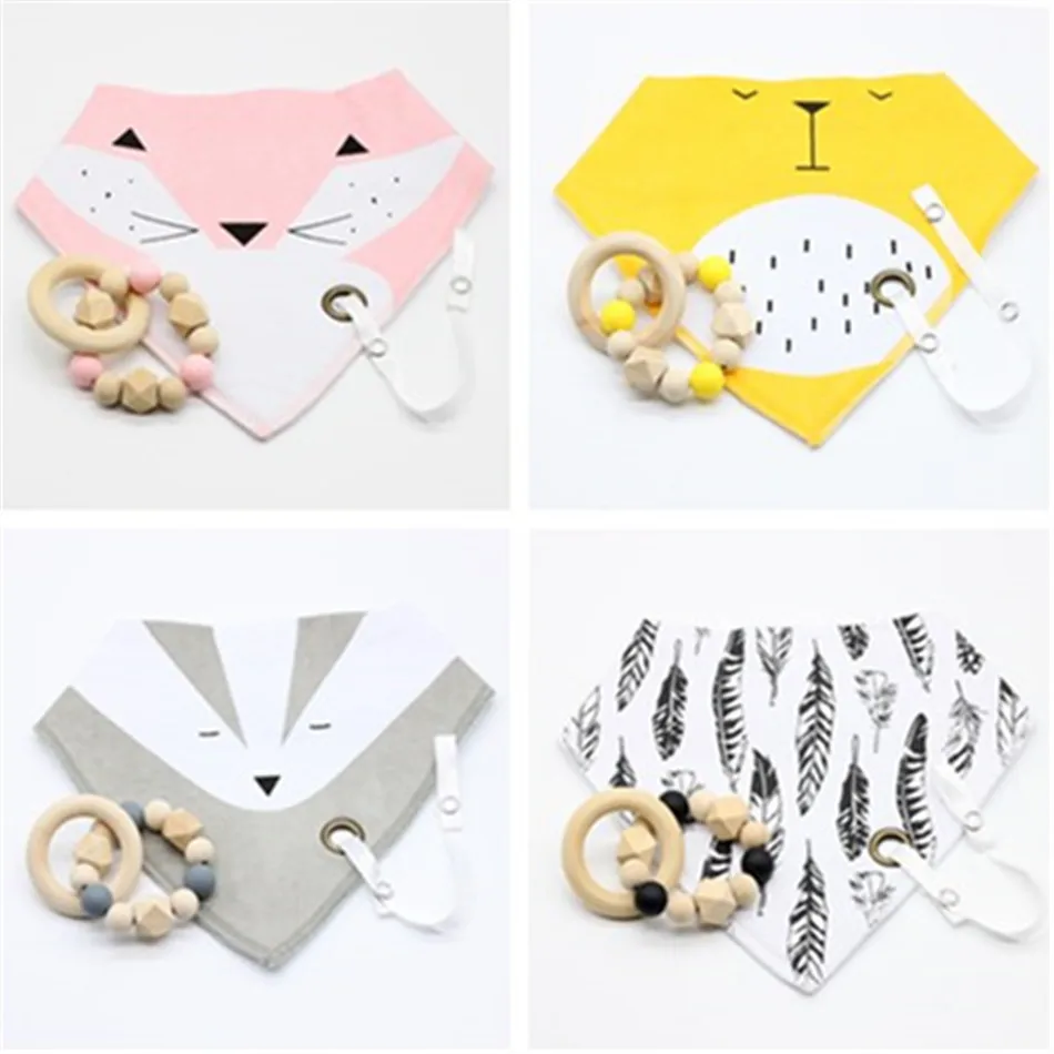 

Bib Set 2PC/Set Food Grade Silicone Teether Dummy Clip Nursing Bracelet Cotton Bib Scarve