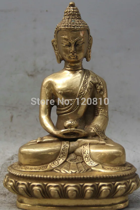 

Free Shipping 6" Tibet Buddhism Brass Seat Shakyamuni Amitabha Buddha Bowl Statue Sculpture