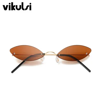 

Sexy Rimless Oval Sunglasses Women Vintage 2019 New Luxury Brand Cat Eye Sun Glasses For Female Rivet Small Frame Male Shades