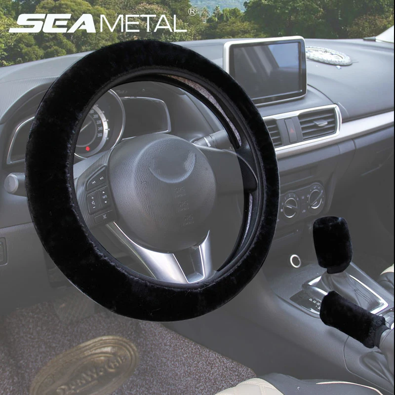 3pcs Car Steering Wheel Cover Handbrake Gear Knob Covers Short Plush Winter Universal Car Interior Accessories Styling For All 3pcs Car Steering Wheel Cover Handbrake Gear Knob Covers Short Plush Winter Universal Car Interior Accessories Styling For All