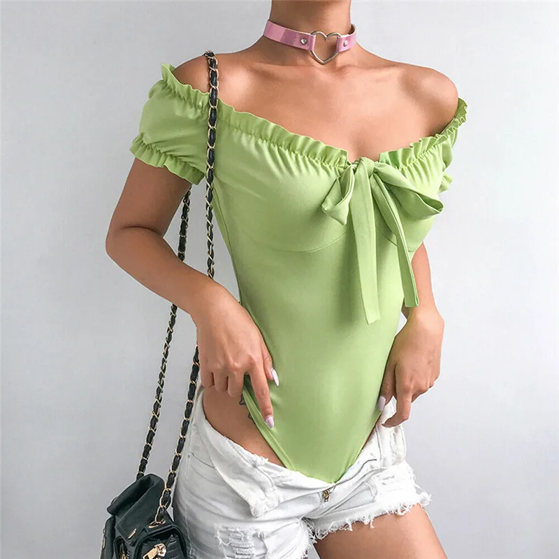 جديد الموضة النسائية سيدة مثير الصيف قصيرة الأكمام السروال القصير حللا Playsuits داخلية الدانتيل يصل الصلبة نحيل البتلة طوق السيدات