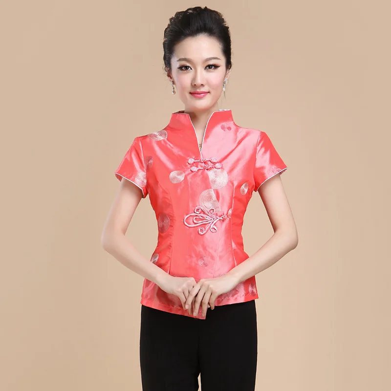 Hot Sale Summer Satin Chinese Style Women Tang Suit Tops Blouse Vintage 