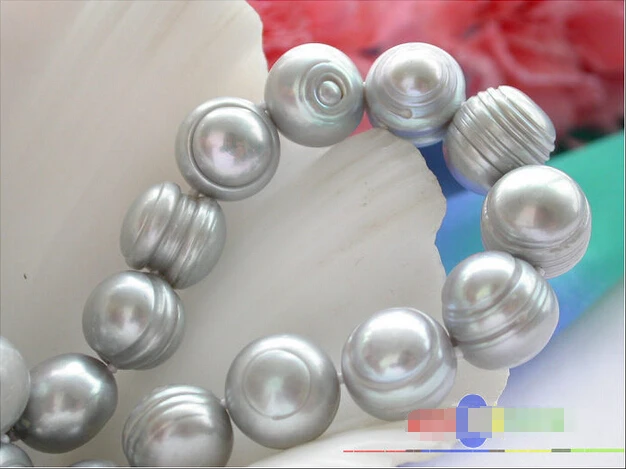 

Wholesale FREE SHIPPING p2992 17" 12mm gray round screw freshwater cultured pearl necklace